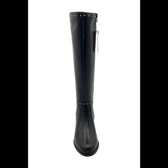 Isaac Mizrahi Live! Wide Calf Studded Leather Riding Boot Black - Medium - Picture 3 of 5